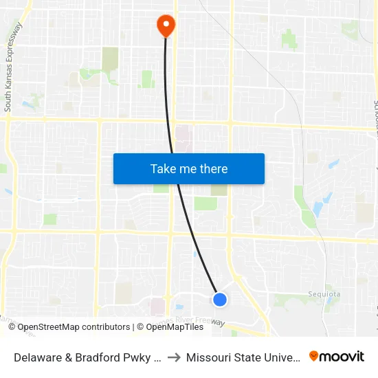 Delaware & Bradford Pwky (Ne) to Missouri State University map