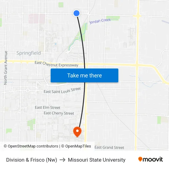 Division & Frisco (Nw) to Missouri State University map