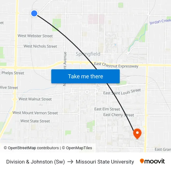 Division & Johnston (Sw) to Missouri State University map