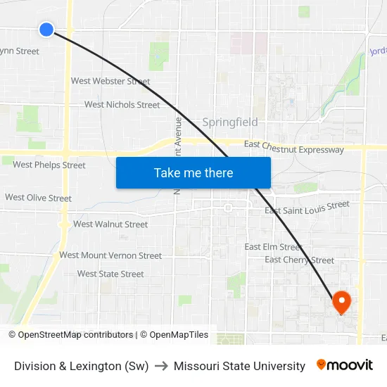 Division & Lexington (Sw) to Missouri State University map