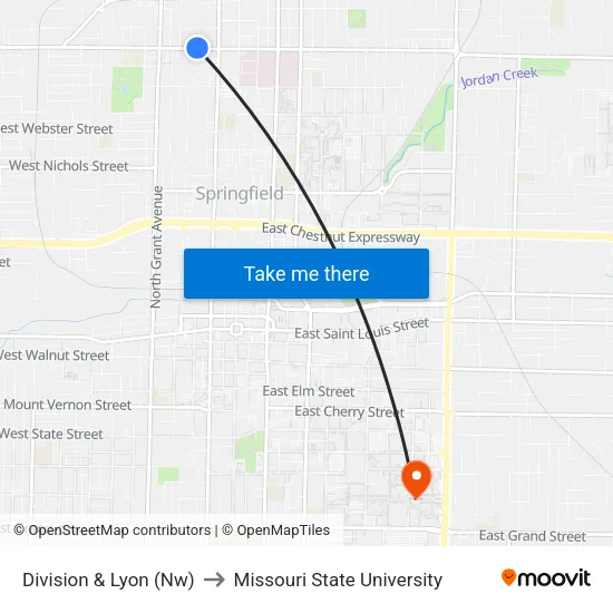 Division & Lyon (Nw) to Missouri State University map