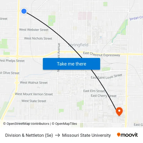 Division & Nettleton (Se) to Missouri State University map