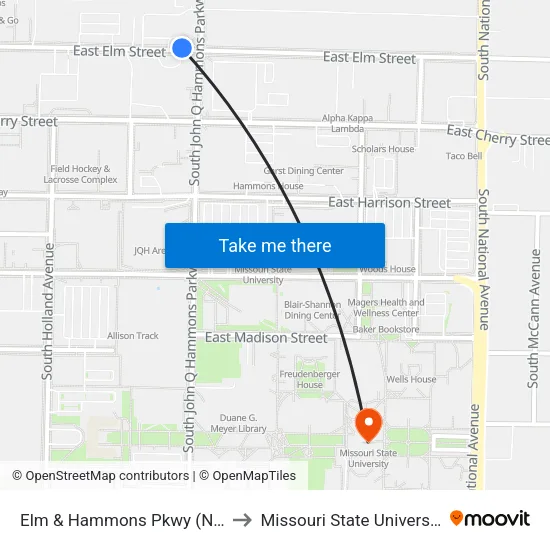 Elm & Hammons Pkwy (Nw) to Missouri State University map