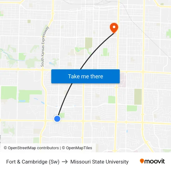 Fort & Cambridge (Sw) to Missouri State University map