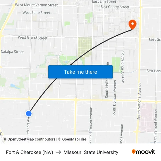 Fort & Cherokee (Nw) to Missouri State University map