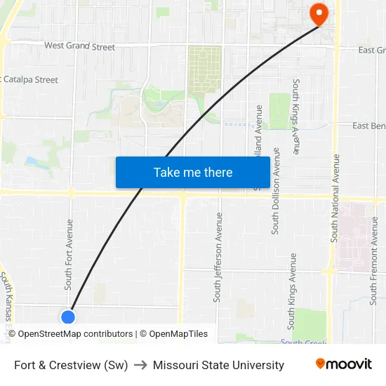 Fort & Crestview (Sw) to Missouri State University map