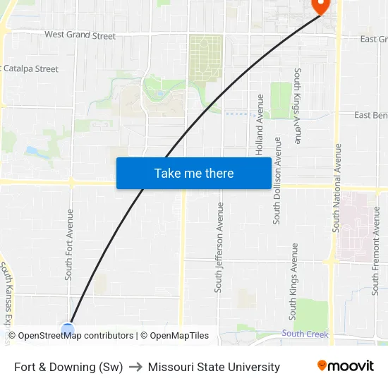 Fort & Downing (Sw) to Missouri State University map