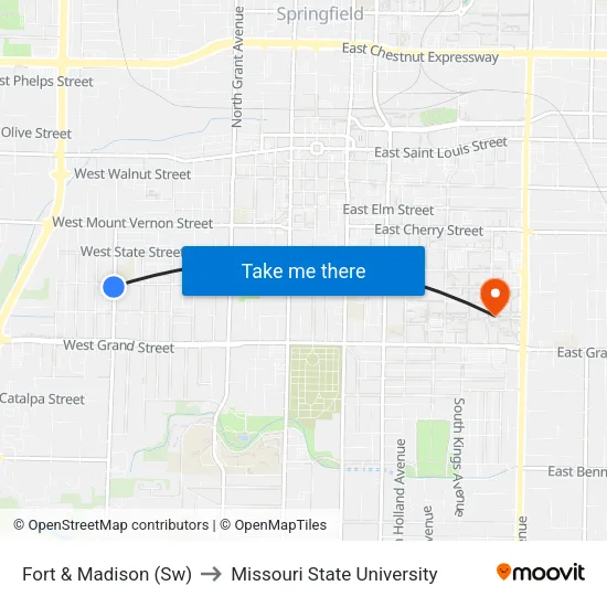 Fort & Madison (Sw) to Missouri State University map