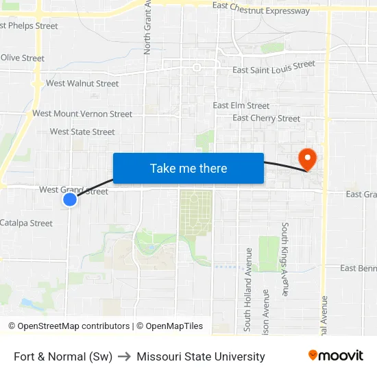 Fort & Normal (Sw) to Missouri State University map