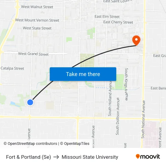 Fort & Portland (Se) to Missouri State University map