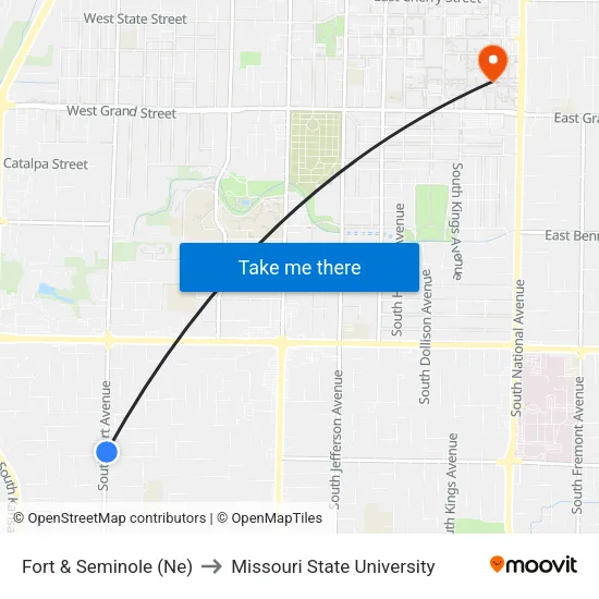 Fort & Seminole (Ne) to Missouri State University map