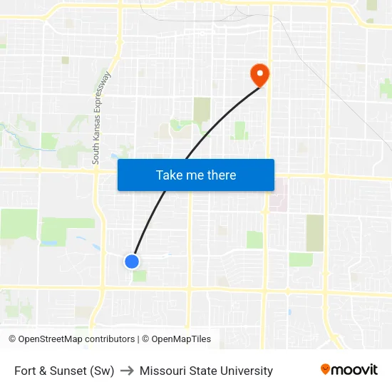 Fort & Sunset (Sw) to Missouri State University map