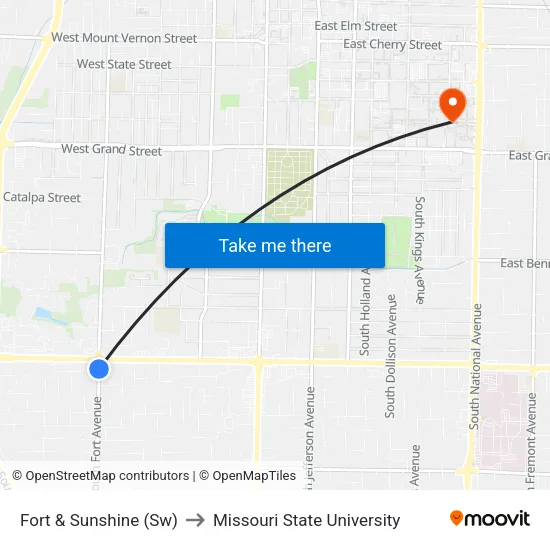 Fort & Sunshine (Sw) to Missouri State University map