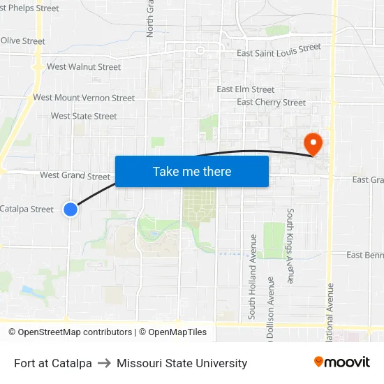 Fort at Catalpa to Missouri State University map