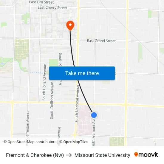 Fremont & Cherokee (Nw) to Missouri State University map