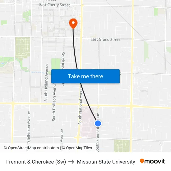 Fremont & Cherokee (Sw) to Missouri State University map