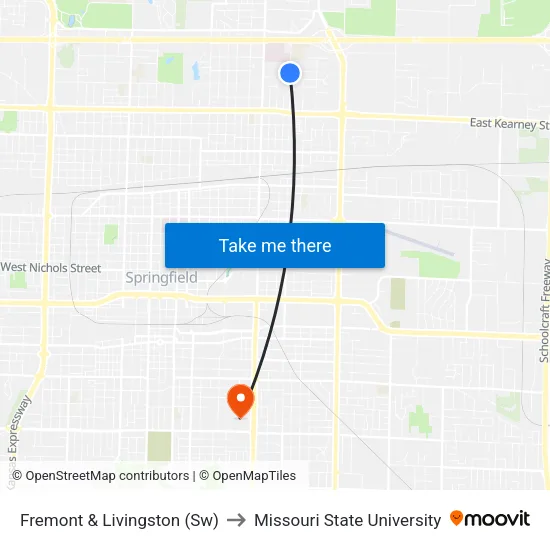 Fremont & Livingston (Sw) to Missouri State University map