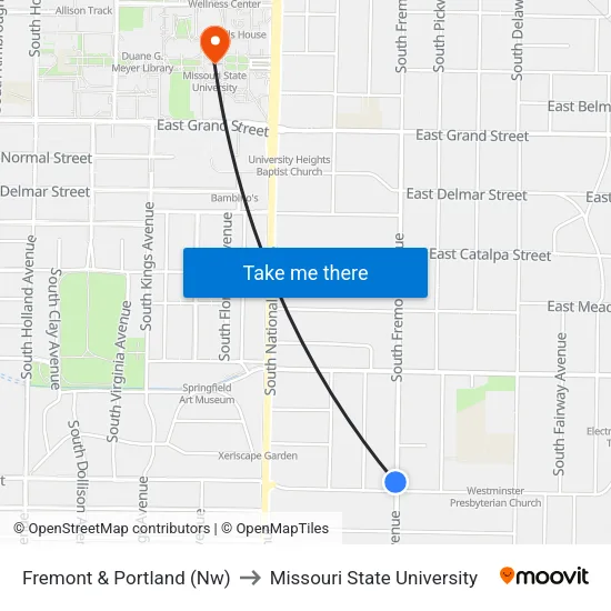 Fremont & Portland (Nw) to Missouri State University map