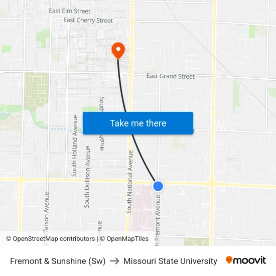 Fremont & Sunshine (Sw) to Missouri State University map