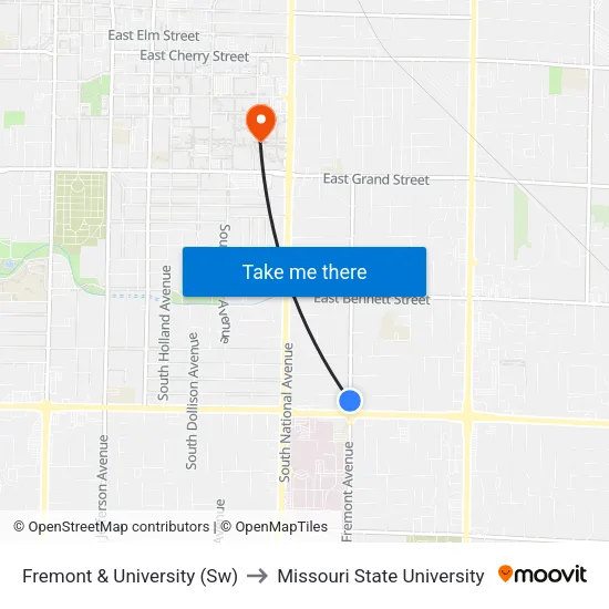 Fremont & University (Sw) to Missouri State University map