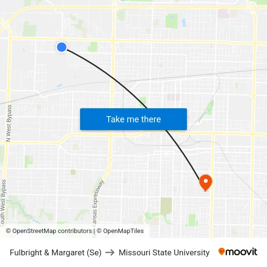 Fulbright & Margaret (Se) to Missouri State University map