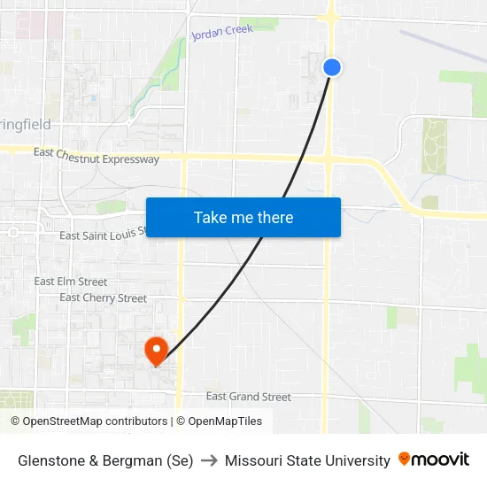 Glenstone & Bergman (Se) to Missouri State University map