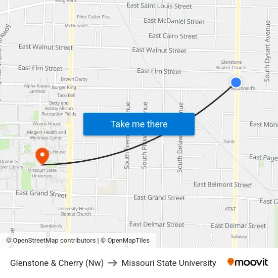 Glenstone & Cherry (Nw) to Missouri State University map