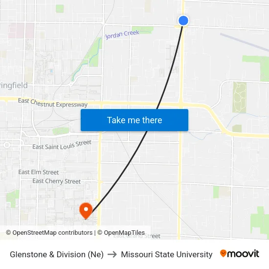 Glenstone & Division (Ne) to Missouri State University map