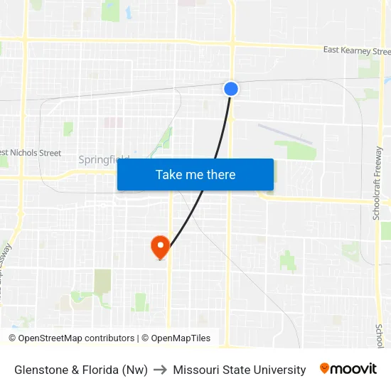 Glenstone & Florida (Nw) to Missouri State University map