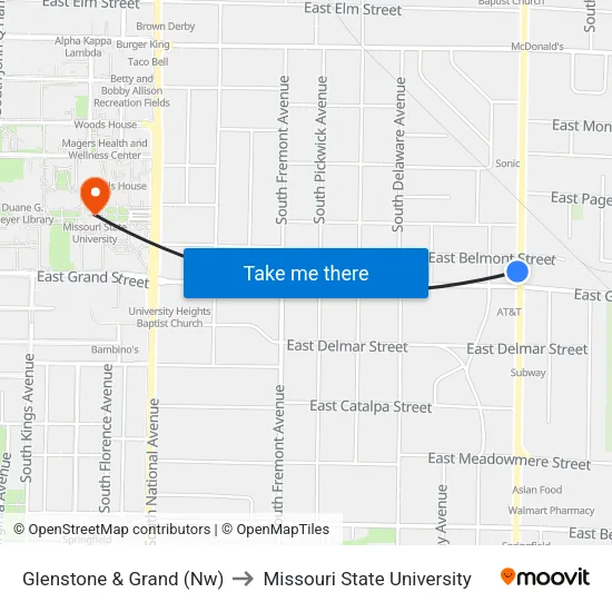 Glenstone & Grand (Nw) to Missouri State University map