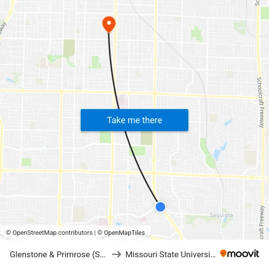 Glenstone & Primrose (Sw) to Missouri State University map