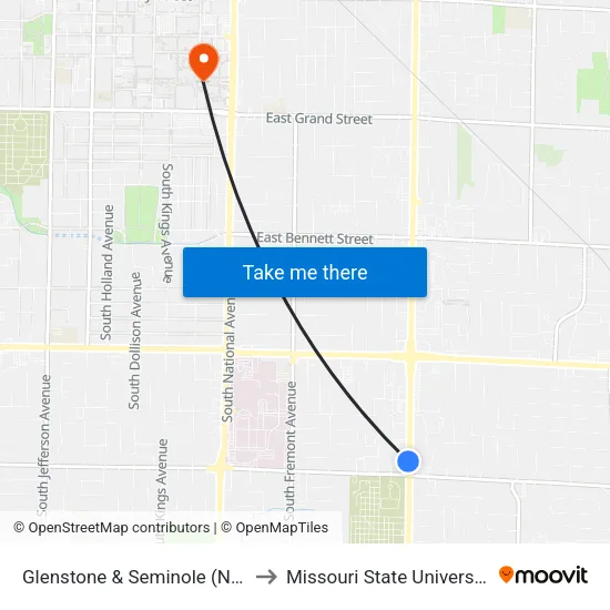 Glenstone & Seminole (Nw) to Missouri State University map