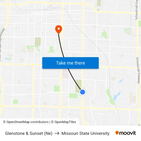 Glenstone & Sunset (Ne) to Missouri State University map