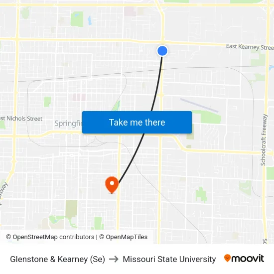 Glenstone & Kearney (Se) to Missouri State University map