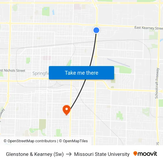 Glenstone & Kearney (Sw) to Missouri State University map