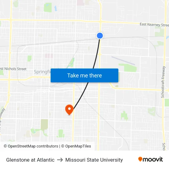 Glenstone at  Atlantic to Missouri State University map