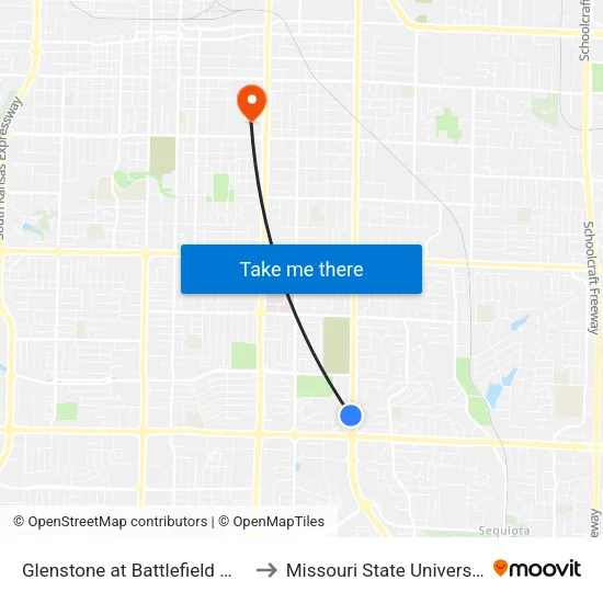 Glenstone at Battlefield Mall to Missouri State University map