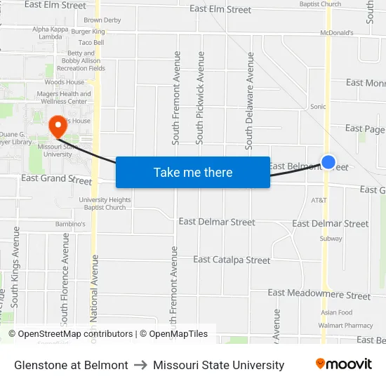 Glenstone at Belmont to Missouri State University map