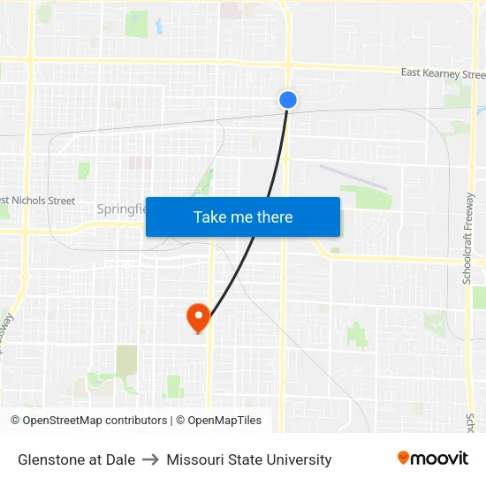 Glenstone at Dale to Missouri State University map