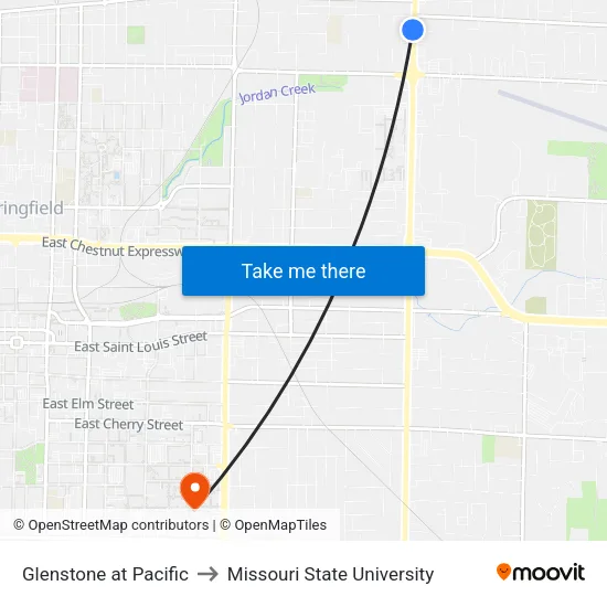 Glenstone at Pacific to Missouri State University map