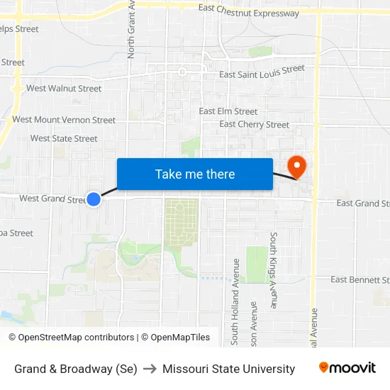 Grand & Broadway (Se) to Missouri State University map