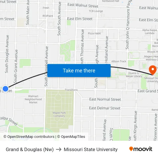 Grand & Douglas (Nw) to Missouri State University map