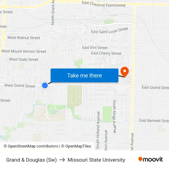 Grand & Douglas (Sw) to Missouri State University map
