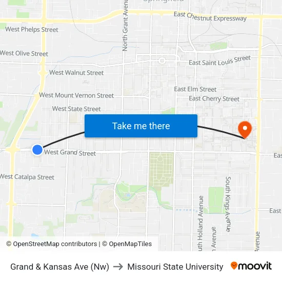 Grand & Kansas Ave (Nw) to Missouri State University map