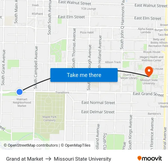 Grand at Market to Missouri State University map