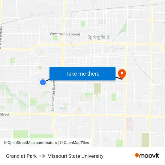 Grand at Park to Missouri State University map