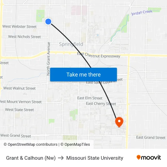 Grant & Calhoun (Nw) to Missouri State University map