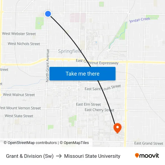 Grant & Division (Sw) to Missouri State University map