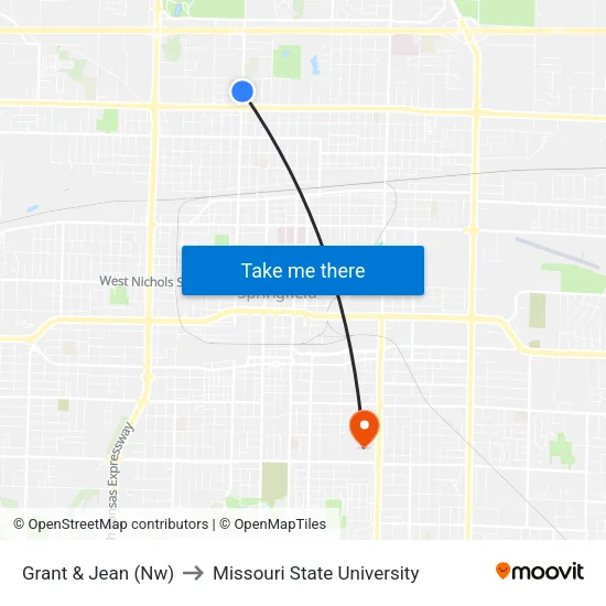 Grant & Jean (Nw) to Missouri State University map