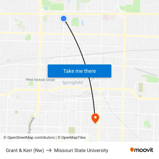 Grant & Kerr (Nw) to Missouri State University map
